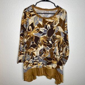 Logo Lori Goldstein womens artsy yellow tunic top assymetrical mature stretch 2X